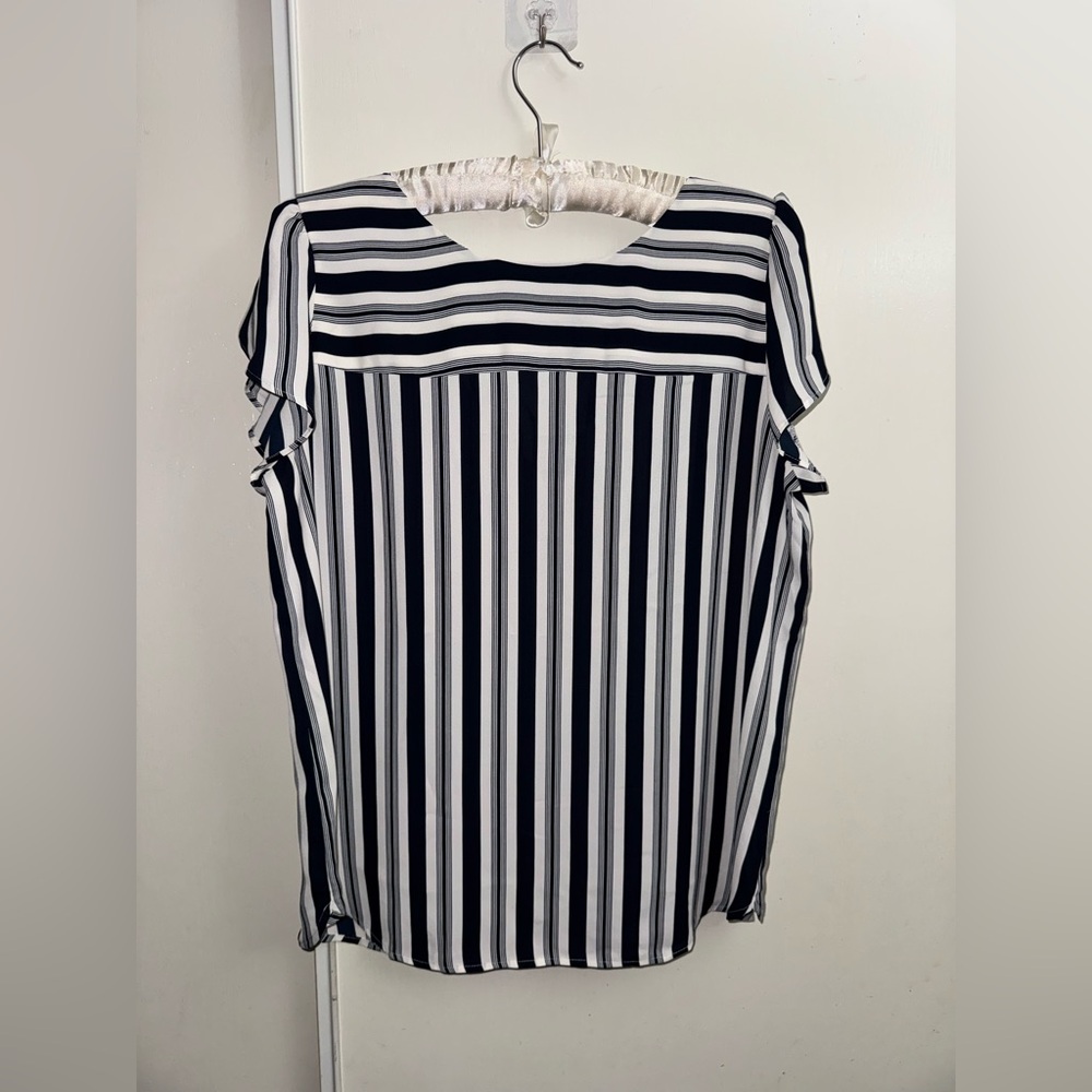 LOFT Navy and White Striped Blouse